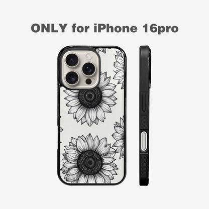 iPhone 16 Pro Case — Minimalist Black Line Art Sunflowers On, Personalized Phone Case
