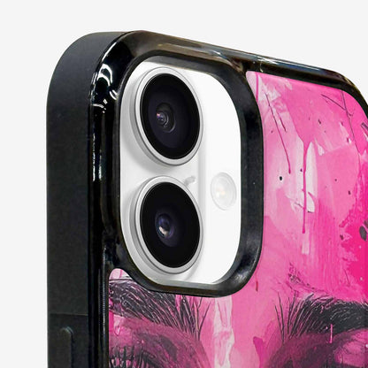 iPhone 16 Plus Case — Melting Moon Smiley Black Pink Ink, Original Design Phone Case