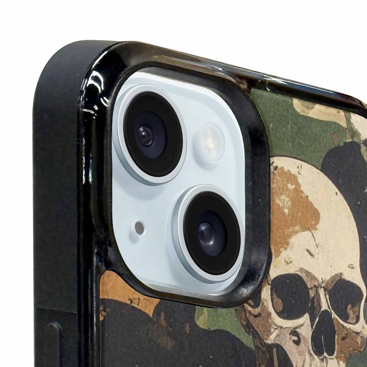 iPhone 15 Plus Case — Military Camo Texture Combined With Distressed, Custom Printed Phone Case