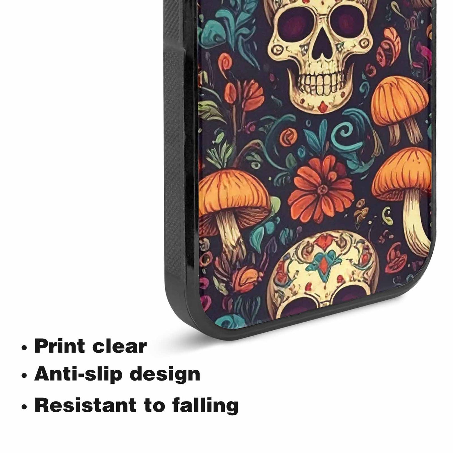 iPhone 15 Plus Case — Mushrooms And Skulls, Custom Made Phone Cover