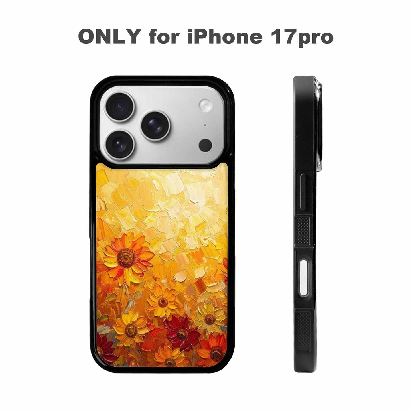 iPhone 17 Pro Case — Impressionist Sunflower Brushstroke Pattern Hundreds Floral, Original Design Phone Case