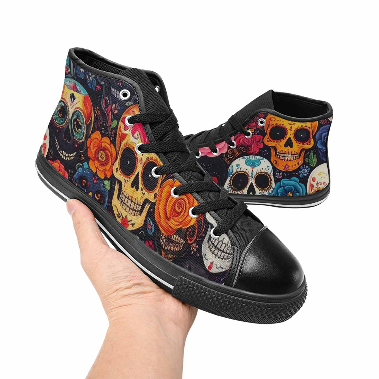 MEN'S Skull High Top Canvas Wallpaper Art Custom Shoes