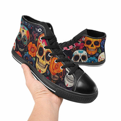 MEN'S Skull High Top Canvas Wallpaper Art Custom Shoes