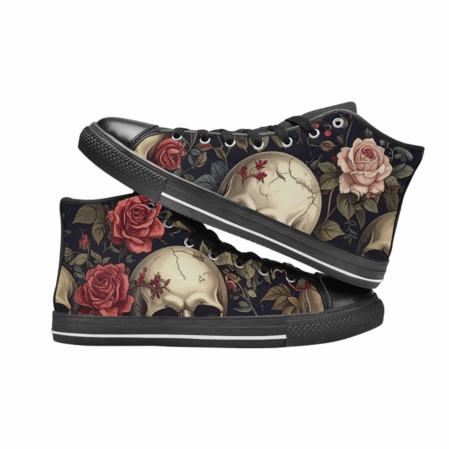 MEN'S Skulls - Roses High Top Canvas Neon Fantasy Custom Shoes