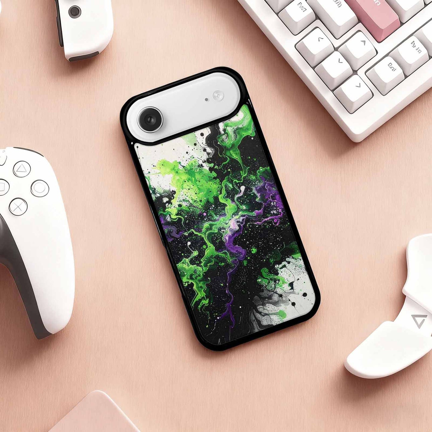 iPhone 17 Air Case — Black Green Ink Galaxy Nebula Galaxy, Personalized Phone Case