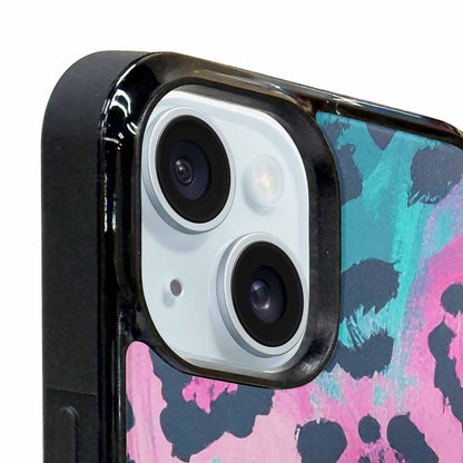 iPhone 15 Plus Case — Leopard Neon Pink Teal Airbrush, Custom Art Phone Cover