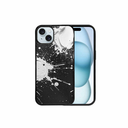 iPhone 15 Plus Case — White Ink Splatter Texture On Black, Custom Made Phone Cover
