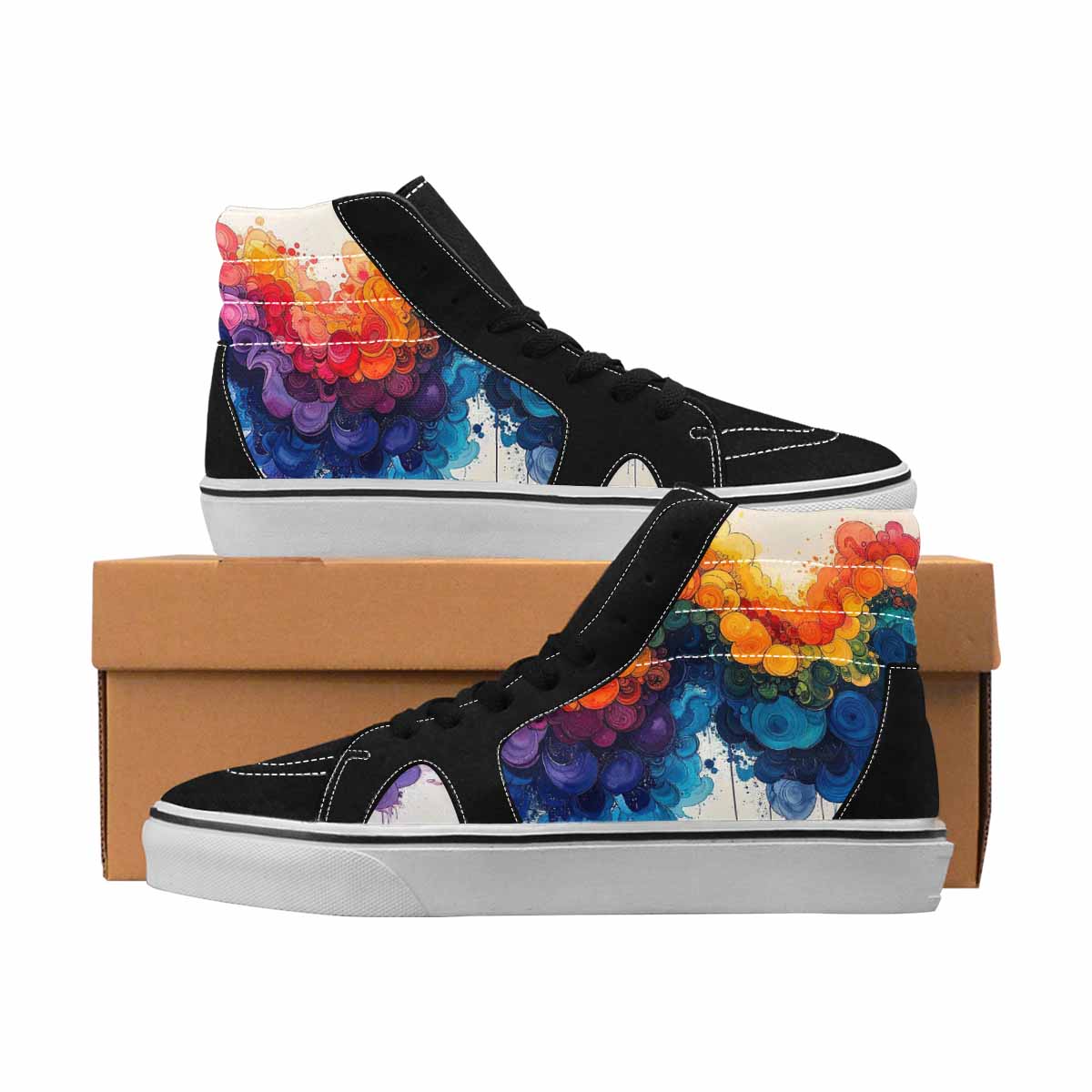 MEN'S Tie Dye Black & Blue Ink High Top Canvas Unique Print Aesthetic Handmade Custom Shoes