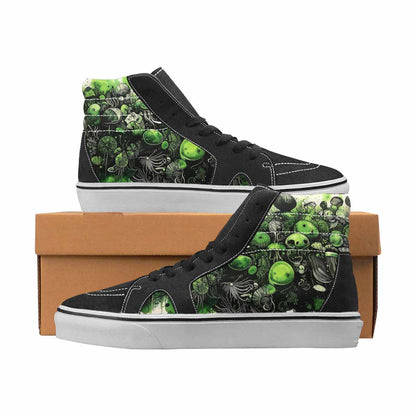 WOMEN'S Sea Creatures Black & Green Ink High Top Canvas Graphic Print Vivid Custom Print Sneakers