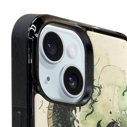 iPhone 15 Plus Case — Dragon Scale Black Green Ink Dragons, Unique Phone Case Design