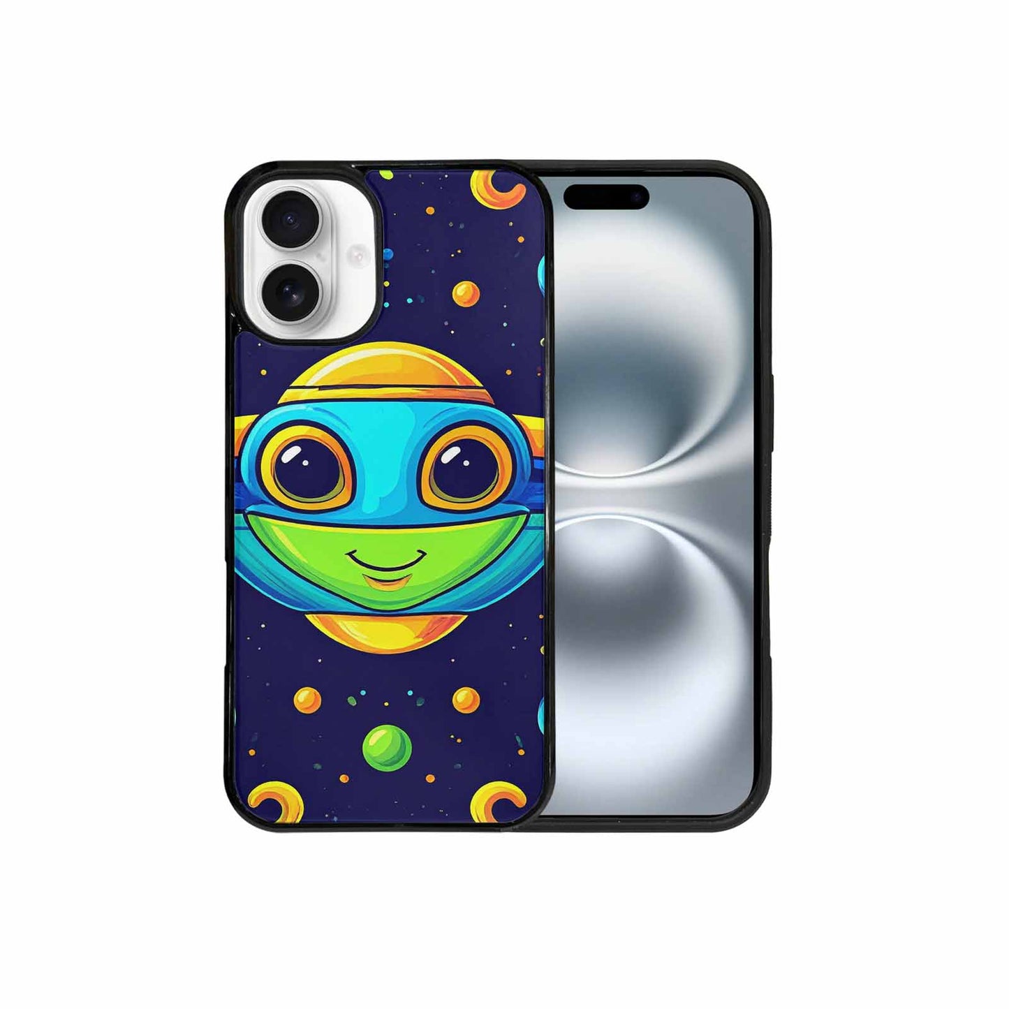iPhone 16 Plus Case — Alien Ufo Cartoon Art Pattern, Custom Art Phone Cover