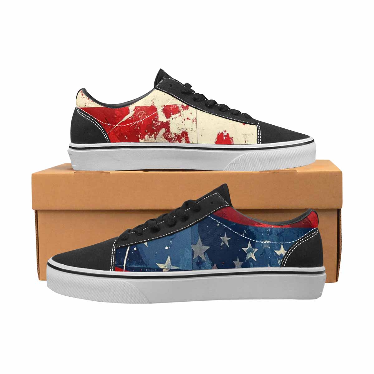 WOMEN'S American Flag Stars Canvas Lace-Up Neon Fantasy Custom Shoes