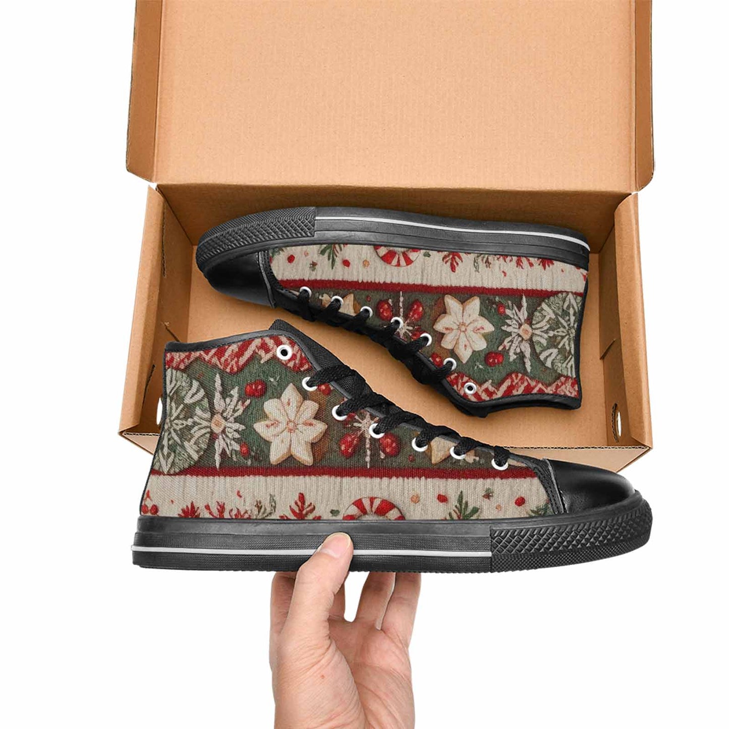 MEN'S Christmas Holly Snowflake High Top Canvas Vivid Custom Shoes