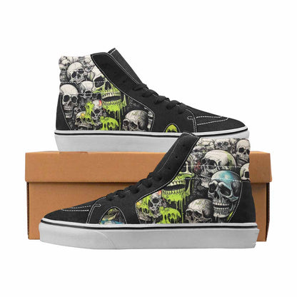 WOMEN'S Skulls Black & Green Ink High Top Canvas One Of A Kind Wallpaper Art Original Art Sneakers