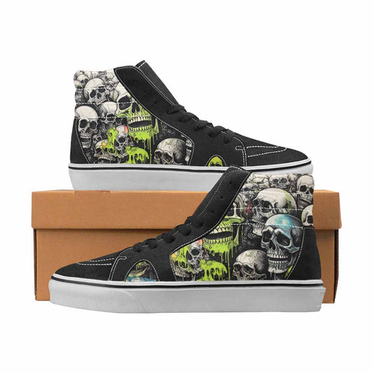 WOMEN'S Skulls Black & Green Ink High Top Canvas One Of A Kind Wallpaper Art Original Art Sneakers