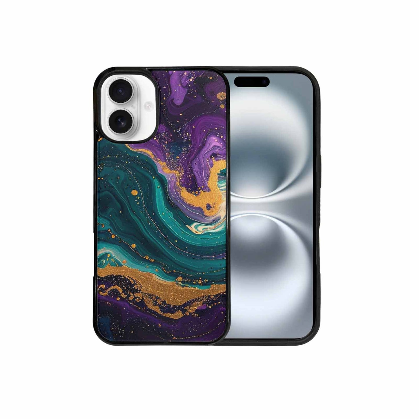 iPhone 16 Plus Case — Marbled Swirl Texture Blended With Galaxy, Custom Made Phone Cover