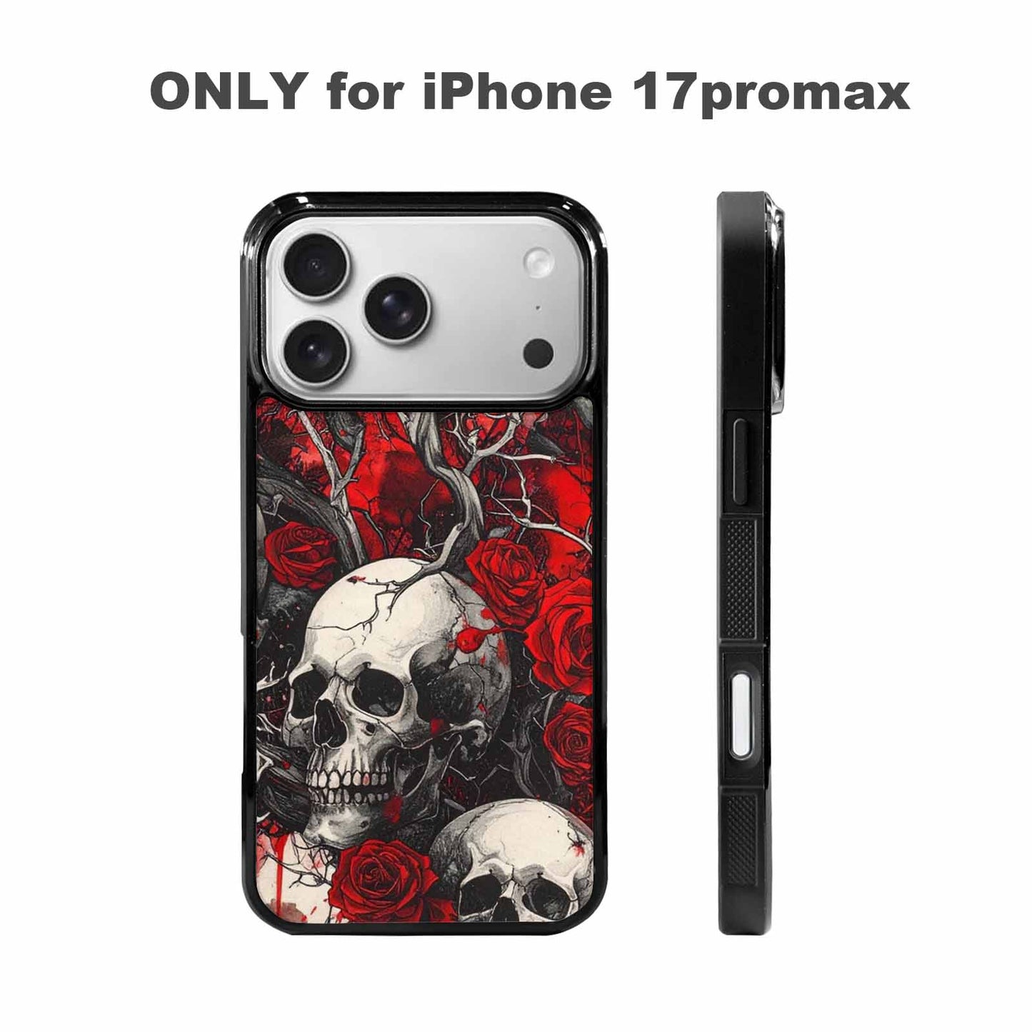 iPhone 17 Pro Max Case — Skull And Roses Black Gothic Skulls, Custom Art Phone Cover