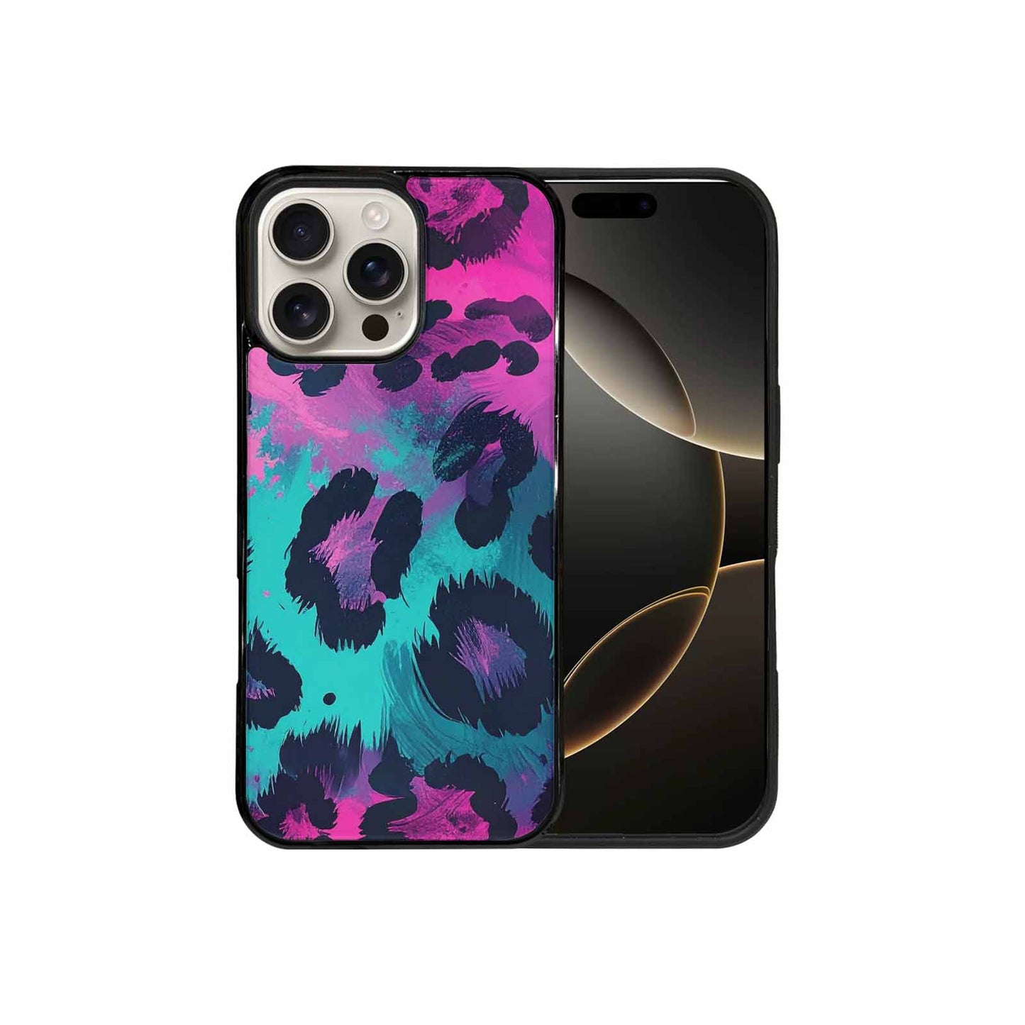 iPhone 16 Pro Max Case — Leopard Neon Pink Teal Airbrush, Custom Phone Case