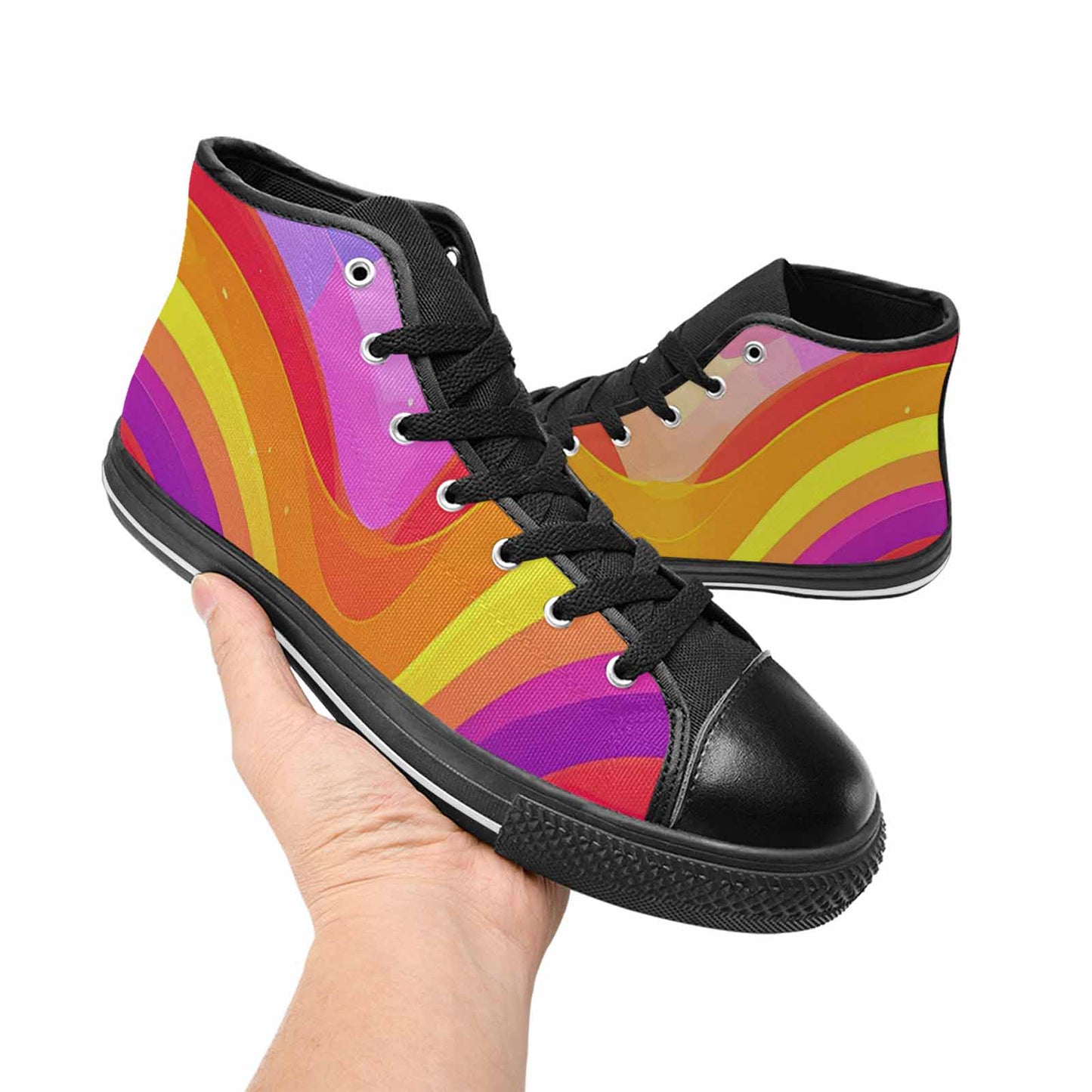 WOMEN'S Rainbow Pride High Top Canvas Vibrant Chaos Custom Sneakers