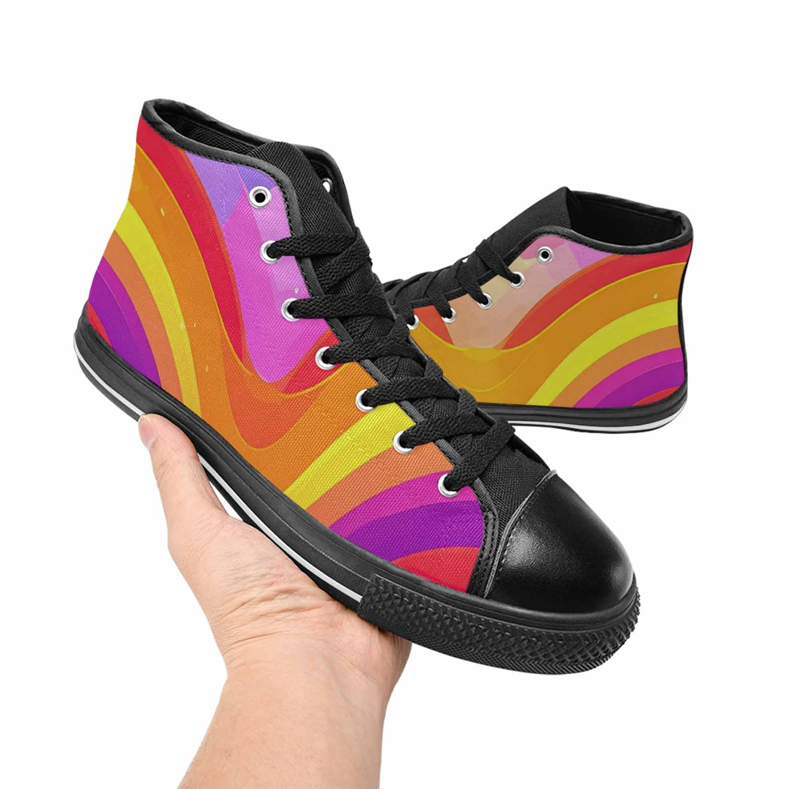 WOMEN'S Rainbow Pride High Top Canvas Vibrant Chaos Custom Sneakers