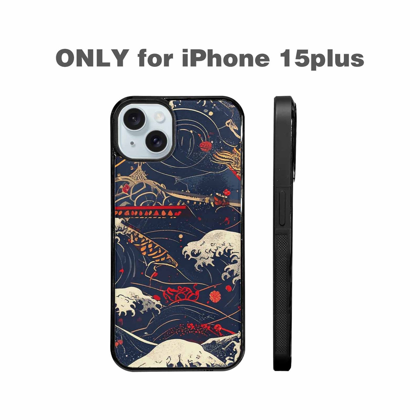 iPhone 15 Plus Case — Samurai Art Repeat Pattern, Custom Printed Phone Case