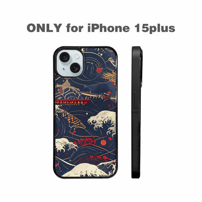 iPhone 15 Plus Case — Samurai Art Repeat Pattern, Custom Printed Phone Case