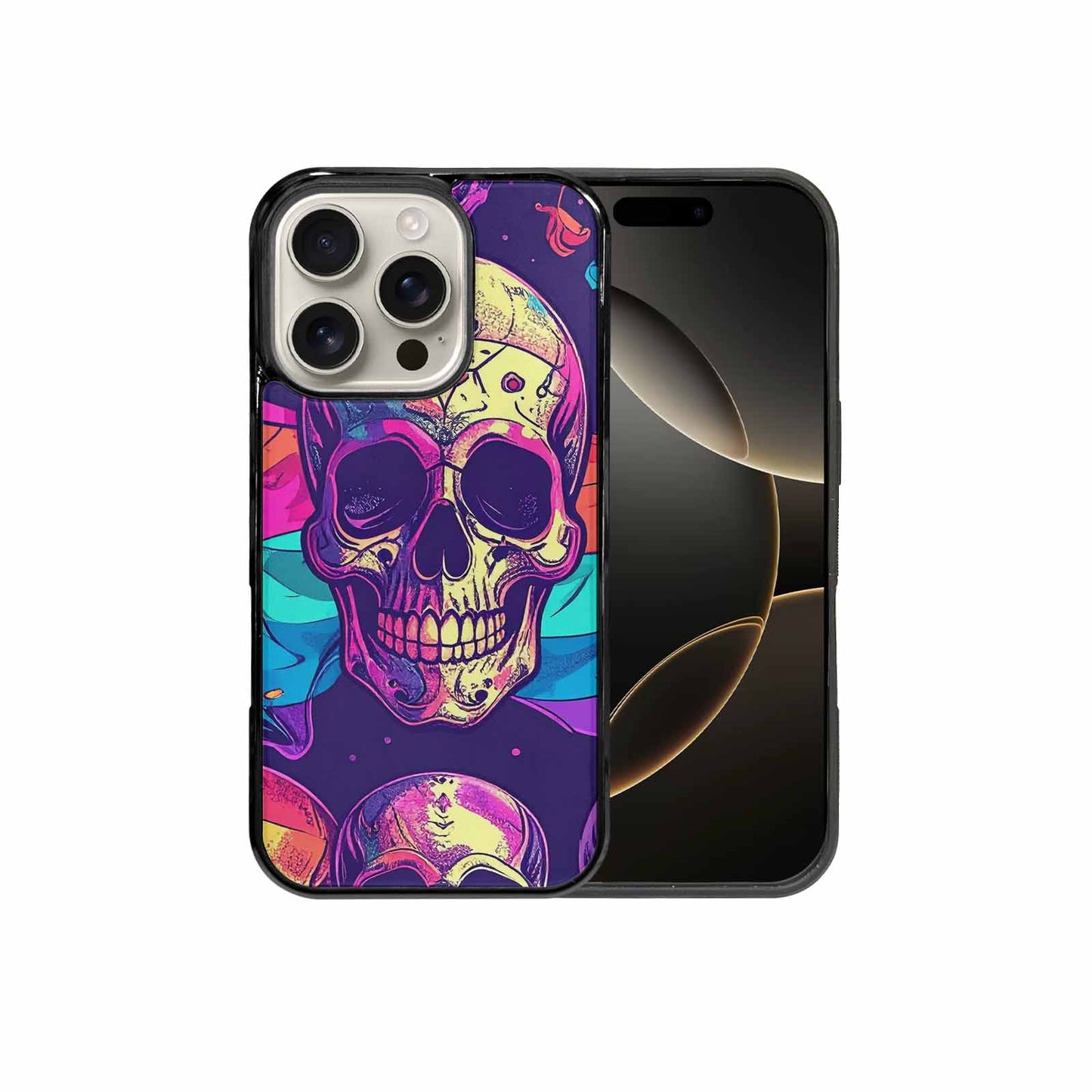iPhone 16 Pro Case — Pride Flag Skulls Seamless Pattern Vibrant, Custom Printed Phone Case