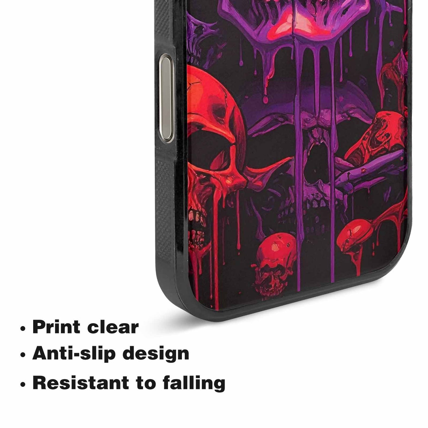 iPhone 16 Pro Max Case — Red Purple Skeletons Neon Drip Melting, Custom Printed Phone Case