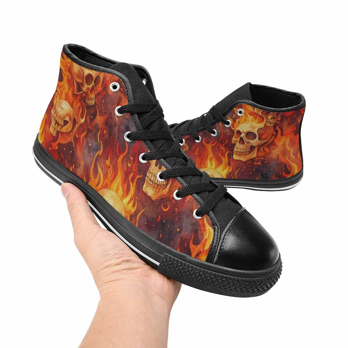 WOMEN'S Skulls - Flaming High Top Canvas Surreal Custom Shoes