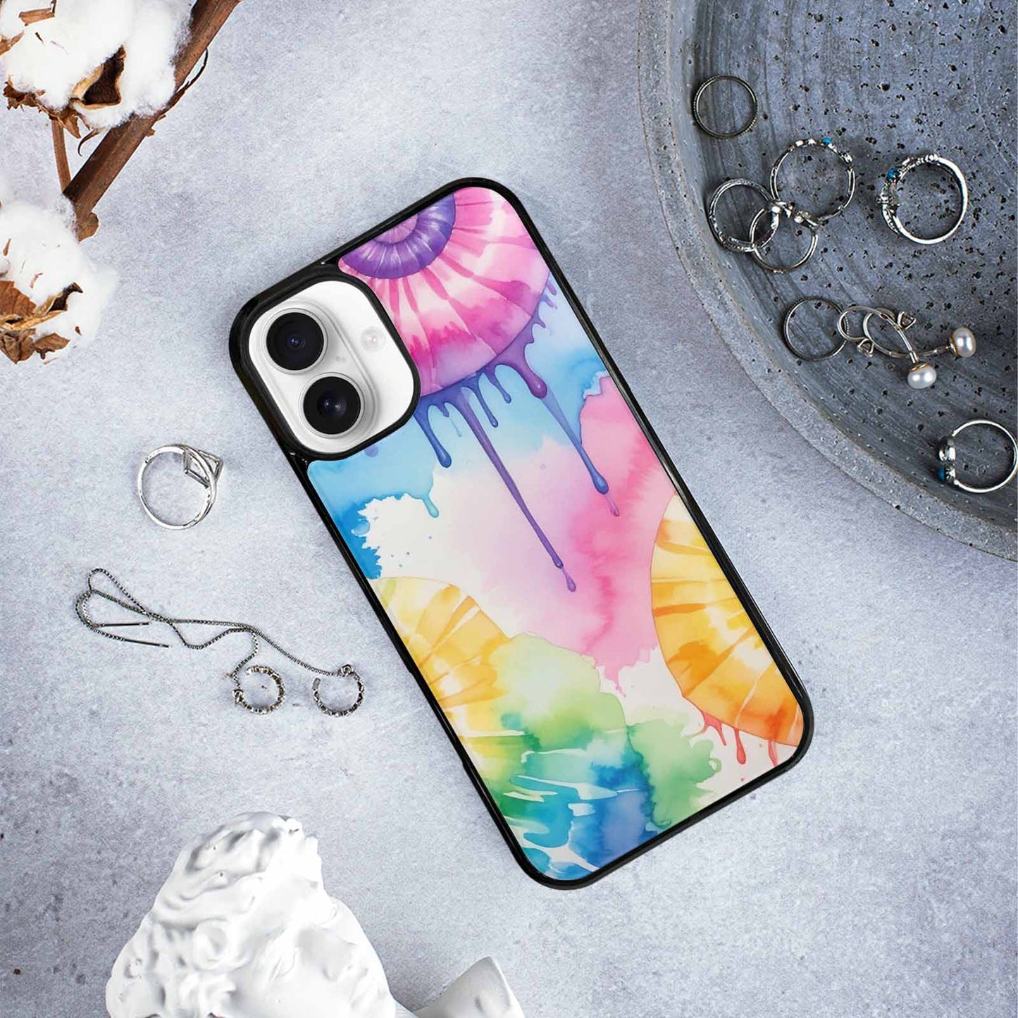 iPhone 16 Plus Case — Dripping Tie Dye Spiral, Custom Print Case Cover