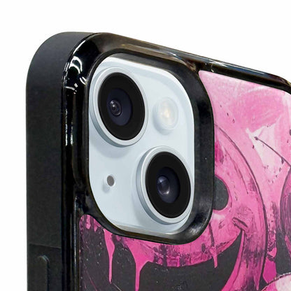 iPhone 15 Plus Case — Melting Moon Smiley Black Pink Ink, Unique Phone Case Design