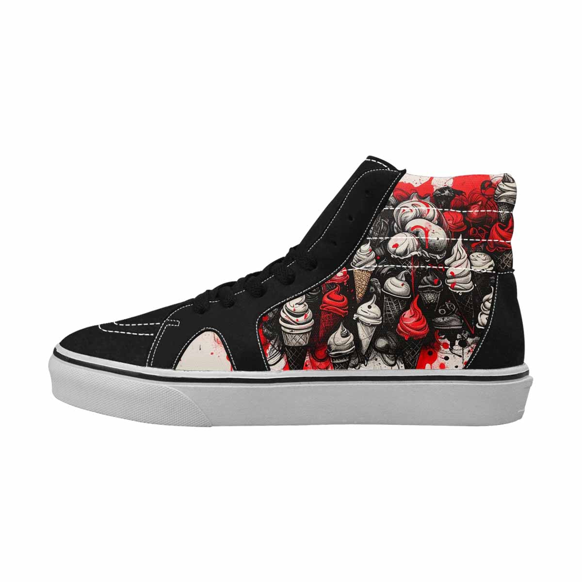WOMEN'S Ice Cream Black & Red Ink High Top Canvas Wearable Art Grunge Custom Canvas Shoes