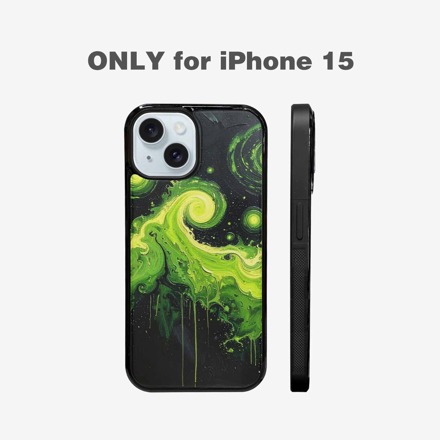 iPhone 15 Case — Melting Galaxy Acid Green, Unique Phone Case Design