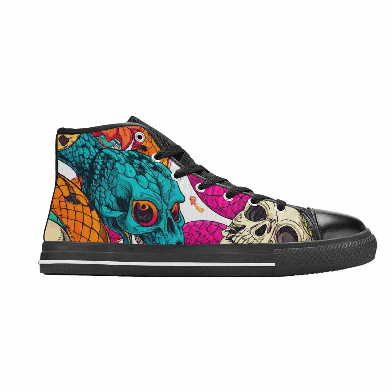 WOMEN'S Snake Print Skull High Top Canvas Dark Academia Custom Shoes