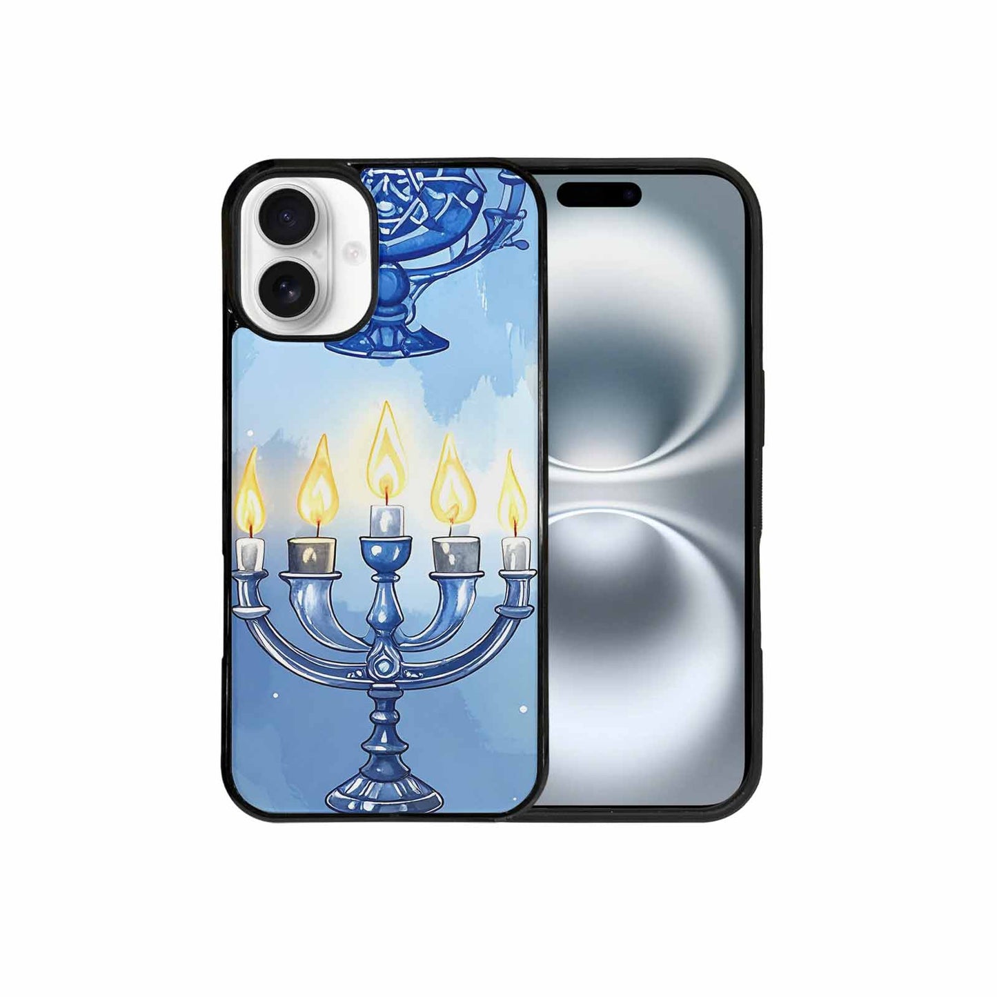 iPhone 16 Plus Case — Hanukkah Menorah Pattern Seamless Repeat Jewish, Custom Phone Case