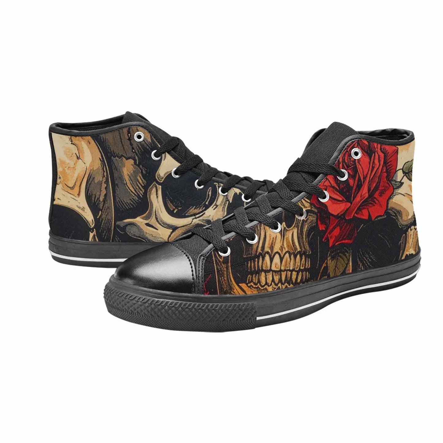MEN'S Skulls Roses Bold Pen Ink High Top Canvas Dreamcore Sneakers