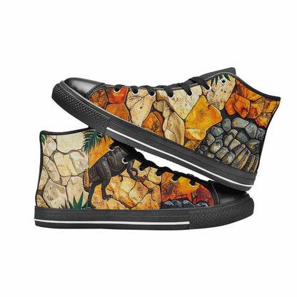 WOMEN'S Dinosaur Silhouette High Top Canvas Neon Fantasy Sneakers