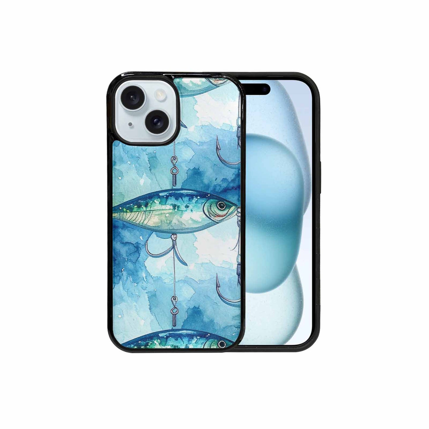 iPhone 15 Case — Fishing Lure And Hook Pattern Seamless, Custom Print Case Cover