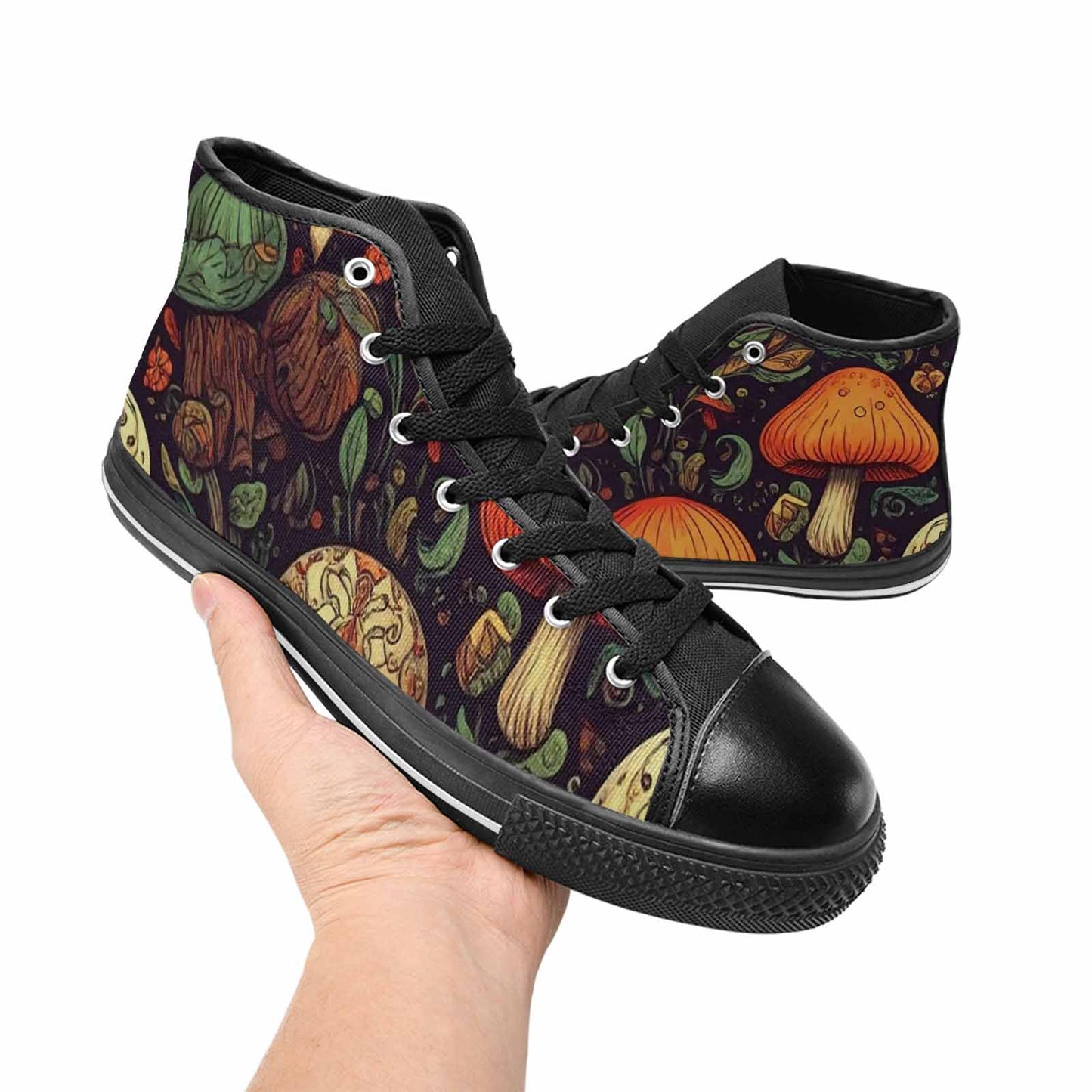 WOMEN'S Mushrooms And Skulls High Top Canvas Dark Academia Sneakers