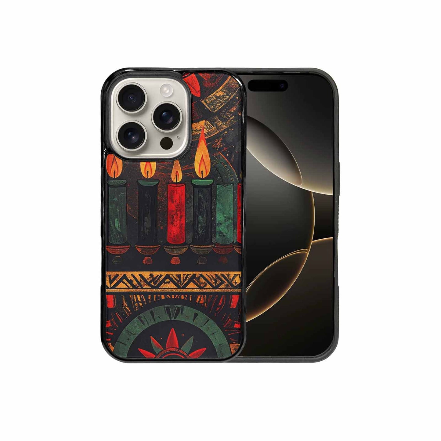 iPhone 16 Pro Case — Kwanzaa Kinara Pattern Seamless Repeat African, Personalized Phone Case