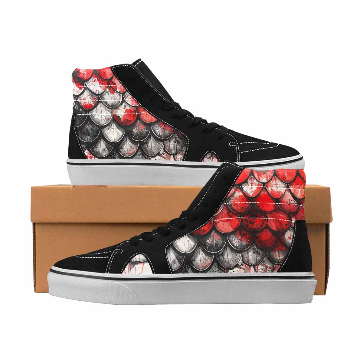 MEN'S Reptile Black & Red Ink High Top Canvas Boutique Y2K All Over Print Shoes