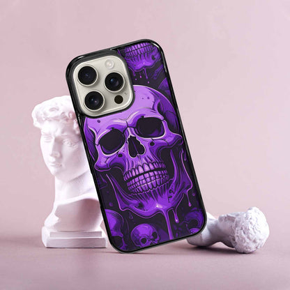 iPhone 16 Pro Case — Monochrome Purple Skeletons Neon Drip Melting, Custom Designed Case Cover