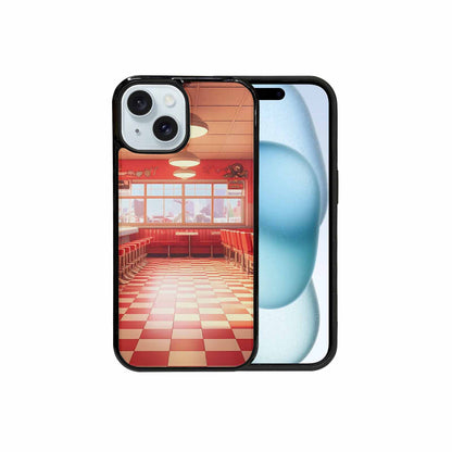 iPhone 15 Case — 1950s Diner Cartoon Art Pattern, Personalized Phone Case