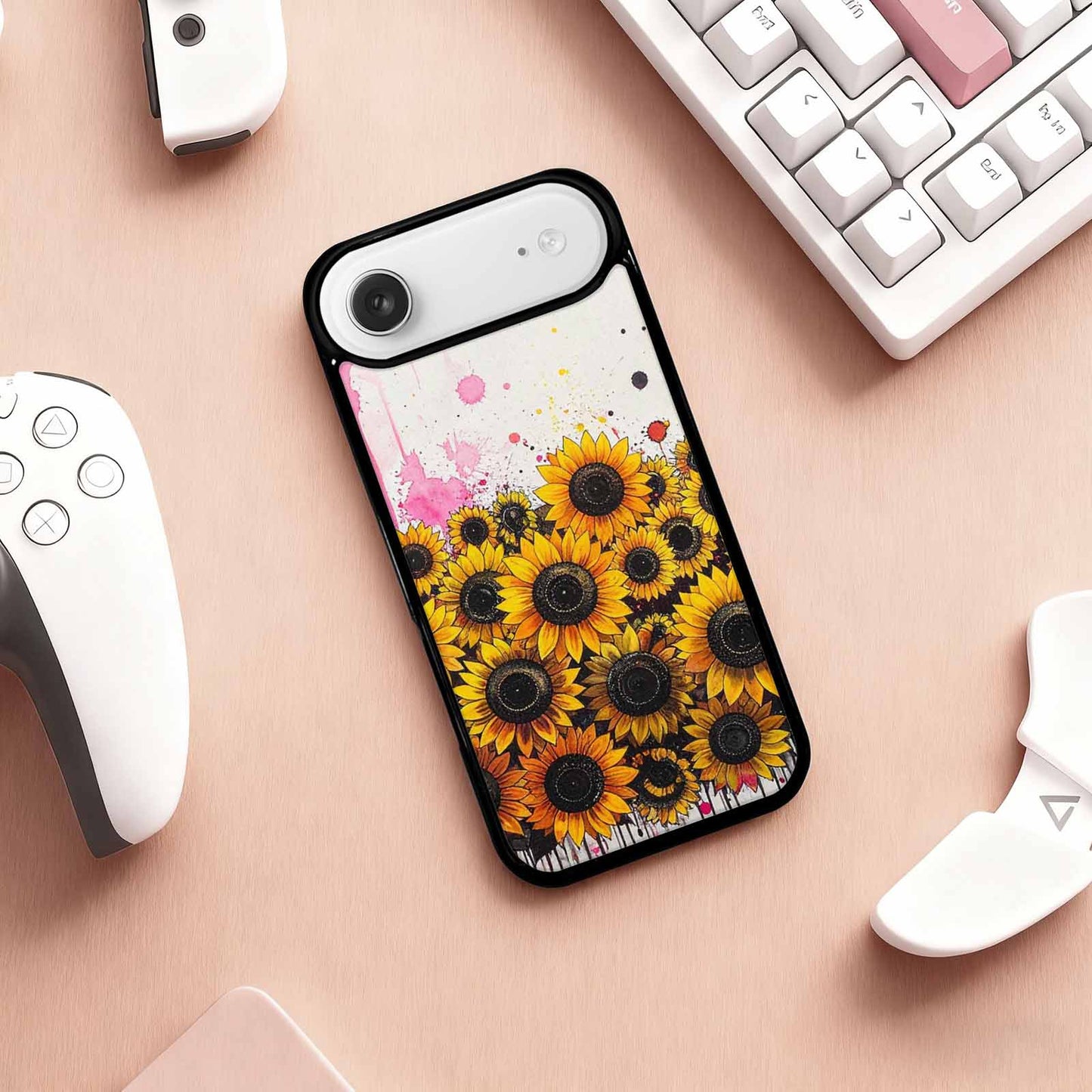 iPhone 17 Air Case — Sunflower Burst Black Pink Ink Floral, Custom Art Phone Cover