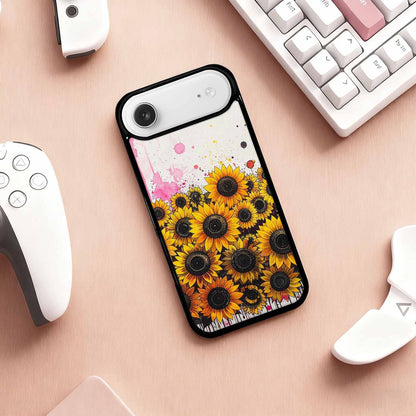 iPhone 17 Air Case — Sunflower Burst Black Pink Ink Floral, Custom Art Phone Cover