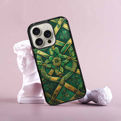 iPhone 16 Pro Case — Irish Celtic Knot Pattern Shamrocks Seamless, Custom Art Phone Cover