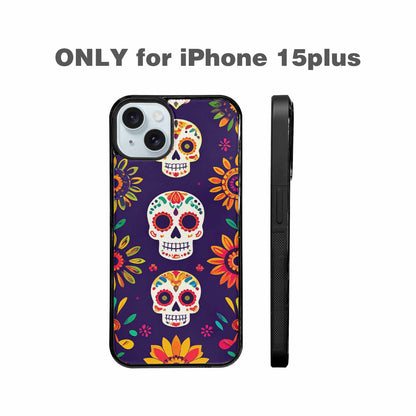 iPhone 15 Plus Case — Sunflowers Hundreds Of Skulls Art Seamless, Custom Printed Phone Case