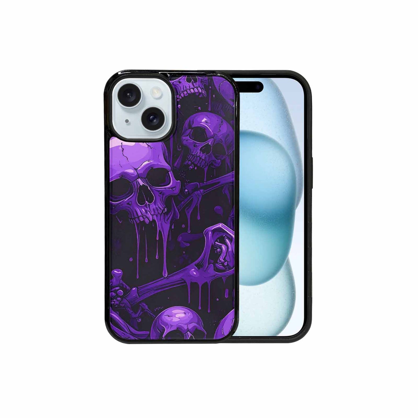 iPhone 15 Case — Monochrome Purple Skeletons Neon Drip Melting, Customized Protective Case