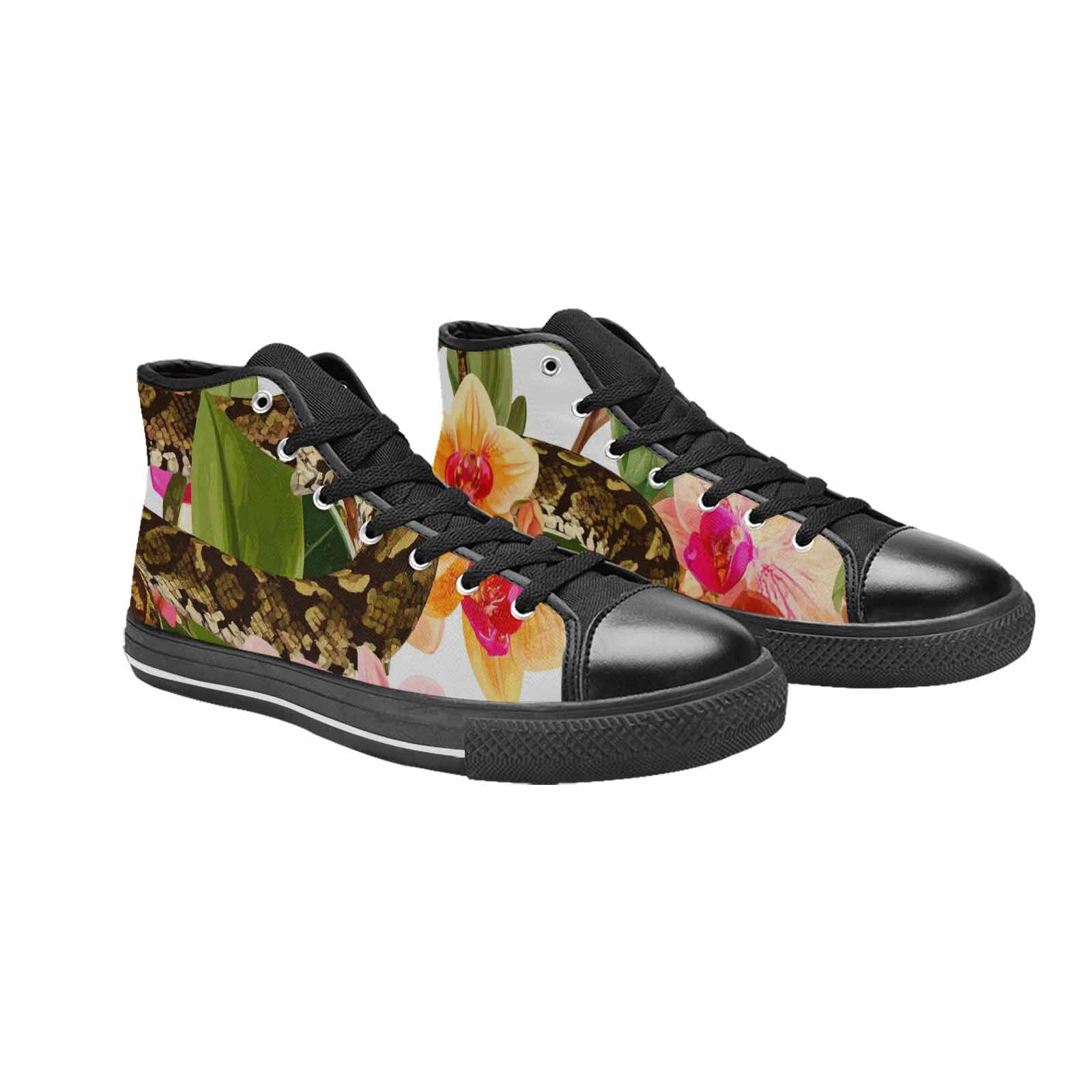 WOMEN'S Floral Snake Print High Top Canvas Neon Fantasy Shoes