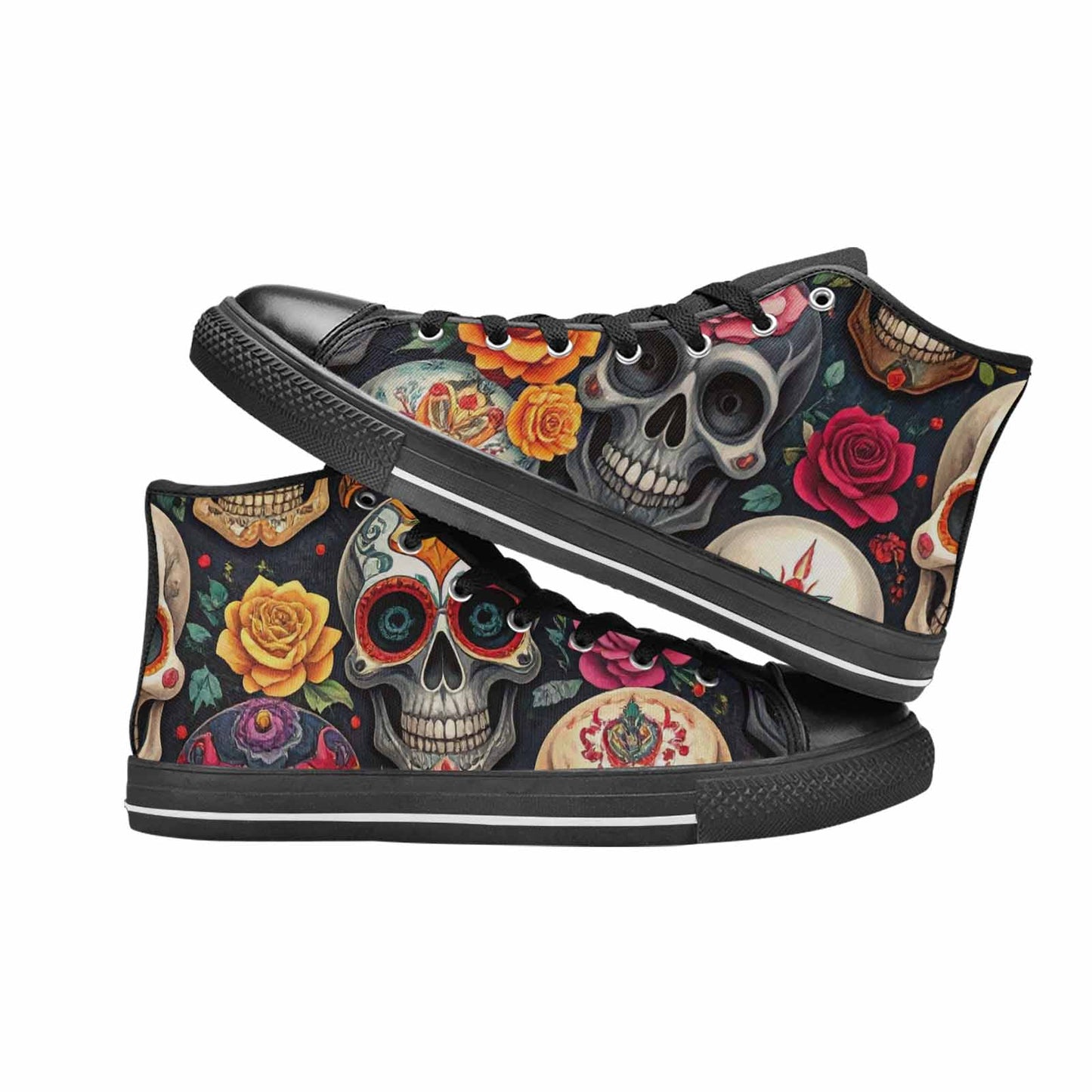 WOMEN'S Skull High Top Canvas Vivid Custom Shoes